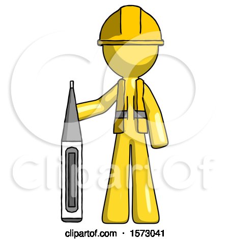 Yellow Construction Worker Contractor Man Standing with Large Thermometer by Leo Blanchette
