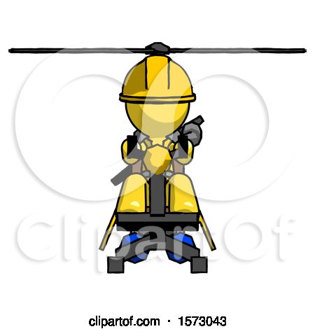 Yellow Construction Worker Contractor Man Flying in Gyrocopter Front View by Leo Blanchette