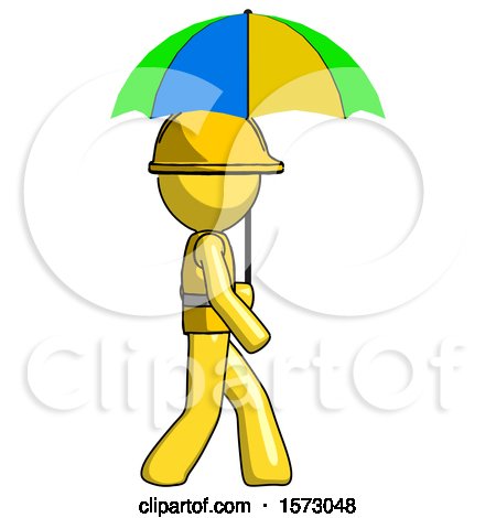 Yellow Construction Worker Contractor Man Walking with Colored Umbrella by Leo Blanchette