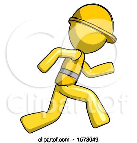 Yellow Construction Worker Contractor Man Running Fast Right by Leo Blanchette