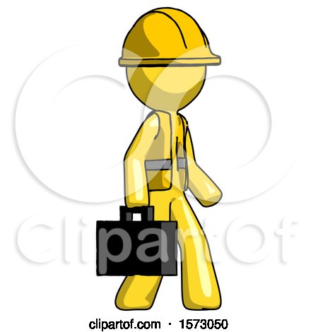 Yellow Construction Worker Contractor Man Walking with Briefcase to the Right by Leo Blanchette