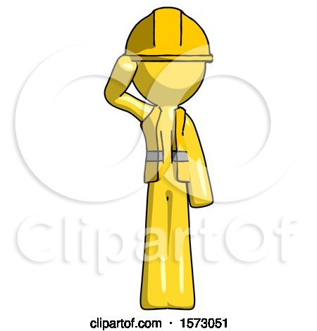 Yellow Construction Worker Contractor Man Soldier Salute Pose by Leo Blanchette