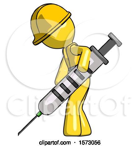 Yellow Construction Worker Contractor Man Using Syringe Giving Injection by Leo Blanchette