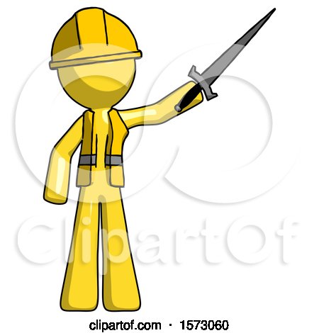 Yellow Construction Worker Contractor Man Holding Sword in the Air Victoriously by Leo Blanchette
