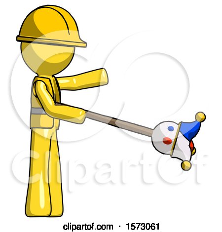 Yellow Construction Worker Contractor Man Holding Jesterstaff - I Dub Thee Foolish Concept by Leo Blanchette