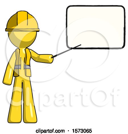 Yellow Construction Worker Contractor Man Giving Presentation in Front of Dry-erase Board by Leo Blanchette