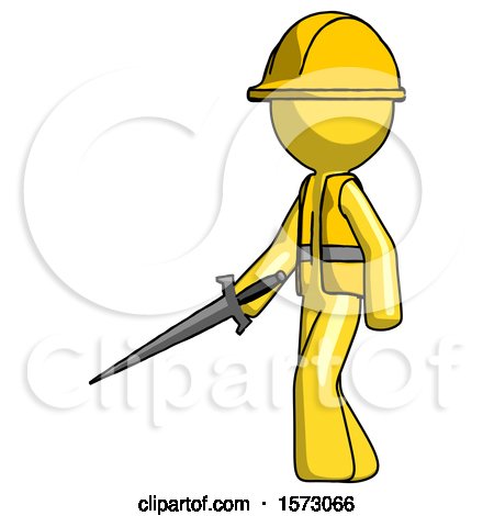 Yellow Construction Worker Contractor Man with Sword Walking Confidently by Leo Blanchette