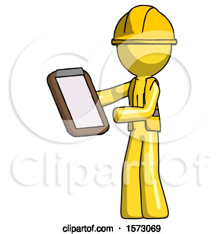 Yellow Construction Worker Contractor Man Reviewing Stuff on Clipboard by Leo Blanchette