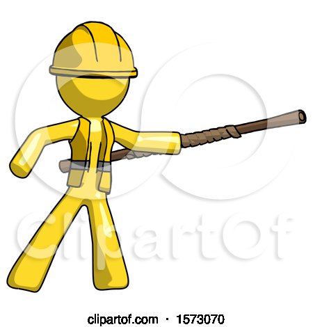 Yellow Construction Worker Contractor Man Bo Staff Pointing Right Kung Fu Pose by Leo Blanchette