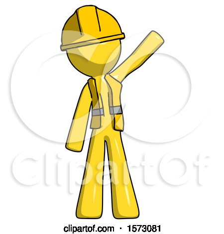 Yellow Construction Worker Contractor Man Waving Emphatically with Left Arm by Leo Blanchette