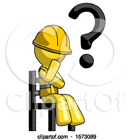 Yellow Construction Worker Contractor Man Question Mark Concept, Sitting on Chair Thinking by Leo Blanchette