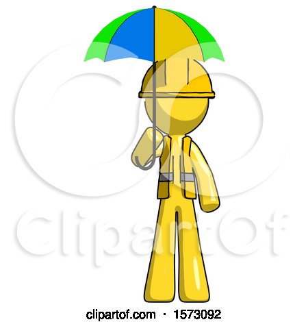 Yellow Construction Worker Contractor Man Holding Umbrella Rainbow Colored by Leo Blanchette