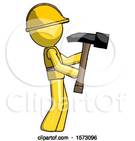 Yellow Construction Worker Contractor Man Hammering Something on the Right by Leo Blanchette