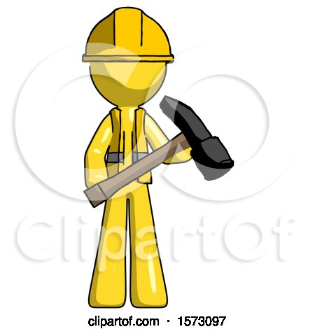 Yellow Construction Worker Contractor Man Holding Hammer Ready to Work by Leo Blanchette