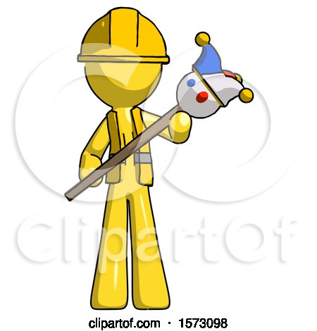 Yellow Construction Worker Contractor Man Holding Jester Diagonally by Leo Blanchette