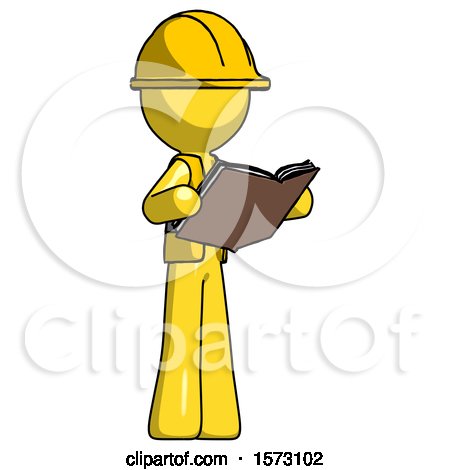 Yellow Construction Worker Contractor Man Reading Book While Standing up Facing Away by Leo Blanchette