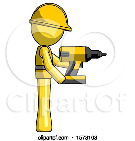 Yellow Construction Worker Contractor Man Using Drill Drilling Something on Right Side by Leo Blanchette