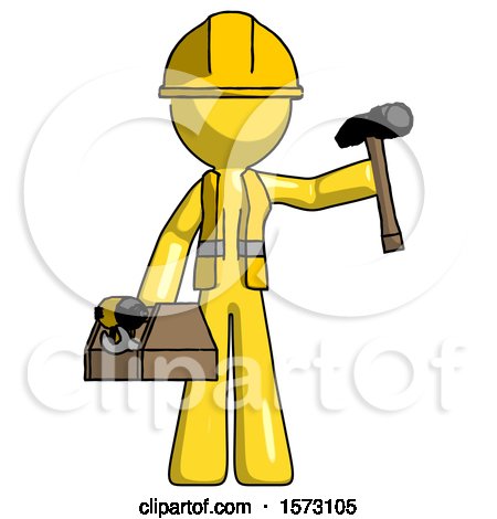 Yellow Construction Worker Contractor Man Holding Tools and Toolchest Ready to Work by Leo Blanchette