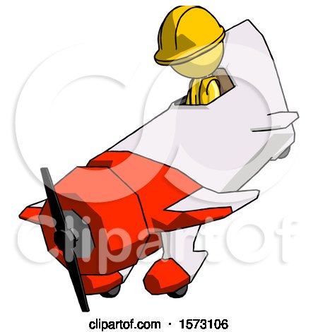 Yellow Construction Worker Contractor Man in Geebee Stunt Plane Descending View by Leo Blanchette