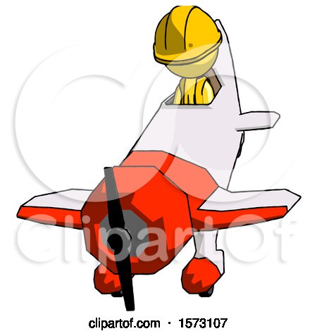 Yellow Construction Worker Contractor Man in Geebee Stunt Plane Descending Front Angle View by Leo Blanchette
