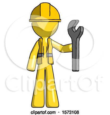 Yellow Construction Worker Contractor Man Holding Wrench Ready to Repair or Work by Leo Blanchette