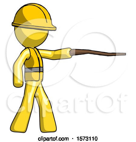 Yellow Construction Worker Contractor Man Pointing with Hiking Stick by Leo Blanchette
