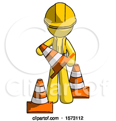 Yellow Construction Worker Contractor Man Holding a Traffic Cone by Leo Blanchette