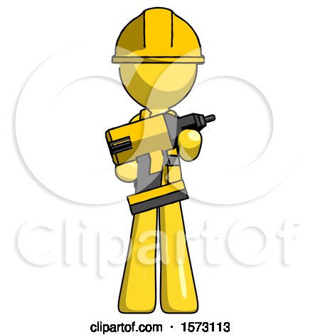 Yellow Construction Worker Contractor Man Holding Large Drill by Leo Blanchette
