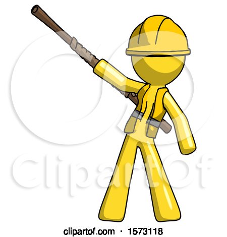 Yellow Construction Worker Contractor Man Bo Staff Pointing up Pose by Leo Blanchette