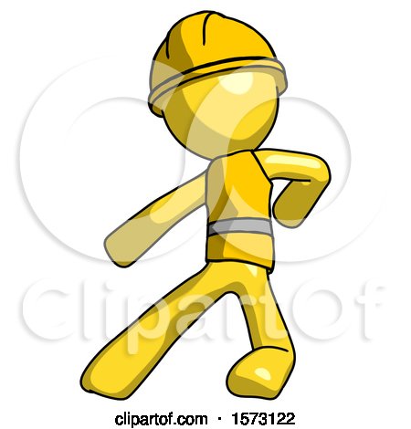 Yellow Construction Worker Contractor Man Karate Defense Pose Left by Leo Blanchette