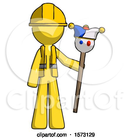 Yellow Construction Worker Contractor Man Holding Jester Staff by Leo Blanchette