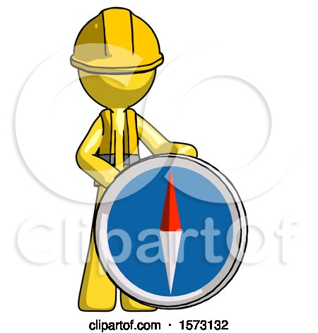 Yellow Construction Worker Contractor Man Standing Beside Large Compass by Leo Blanchette