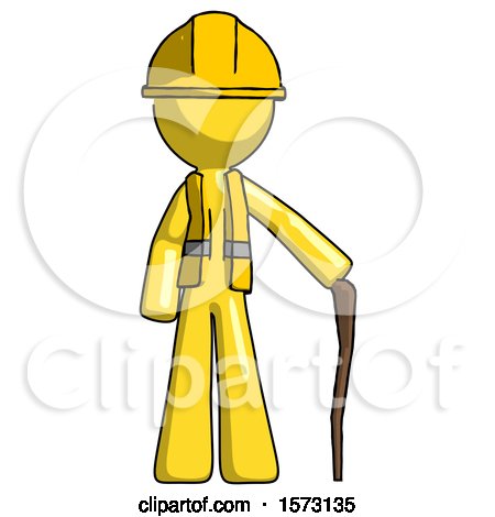 Yellow Construction Worker Contractor Man Standing with Hiking Stick by Leo Blanchette
