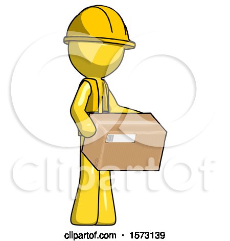 Yellow Construction Worker Contractor Man Holding Package to Send or Recieve in Mail by Leo Blanchette