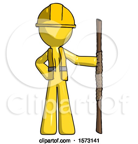 Yellow Construction Worker Contractor Man Holding Staff or Bo Staff by Leo Blanchette