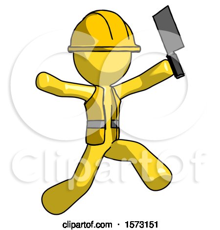 Yellow Construction Worker Contractor Man Psycho Running with Meat Cleaver by Leo Blanchette