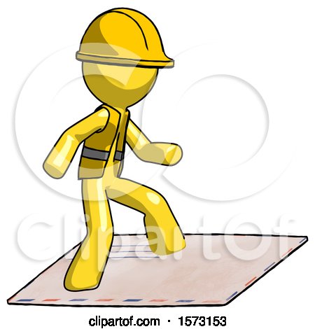 Yellow Construction Worker Contractor Man on Postage Envelope Surfing by Leo Blanchette