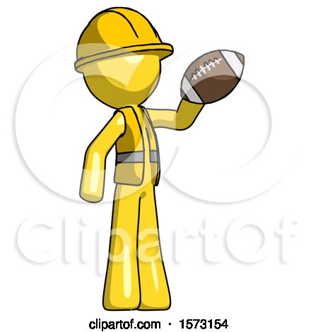 Yellow Construction Worker Contractor Man Holding Football up by Leo Blanchette