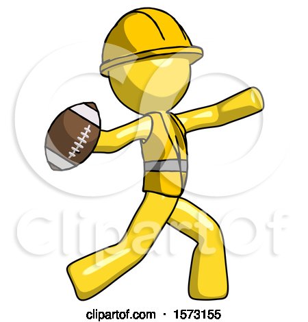 Yellow Construction Worker Contractor Man Throwing Football by Leo Blanchette