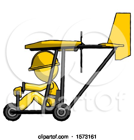 Yellow Construction Worker Contractor Man in Ultralight Aircraft Side View by Leo Blanchette