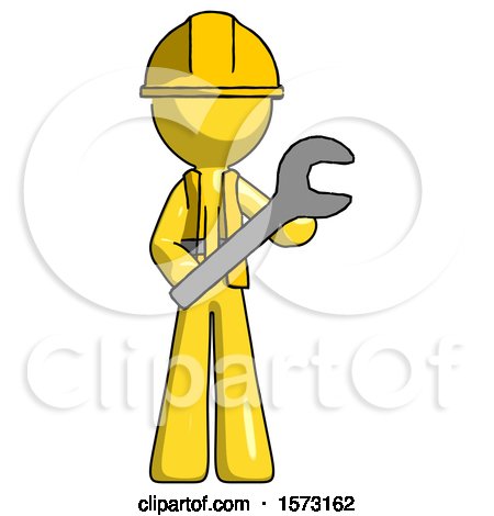 Yellow Construction Worker Contractor Man Holding Large Wrench with Both Hands by Leo Blanchette
