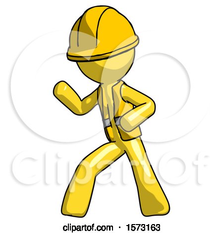 Yellow Construction Worker Contractor Man Martial Arts Defense Pose Left by Leo Blanchette