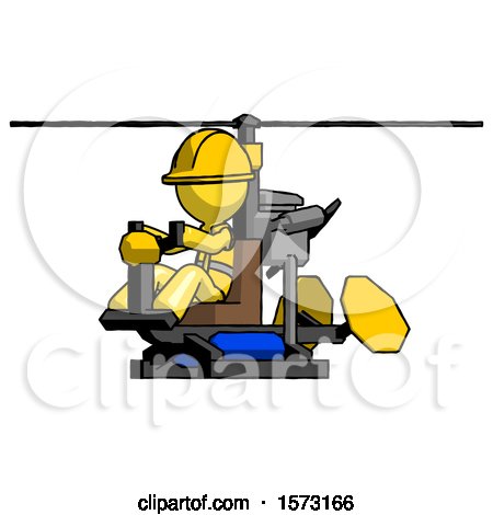 Yellow Construction Worker Contractor Man Flying in Gyrocopter Front Side Angle View by Leo Blanchette