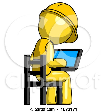 Yellow Construction Worker Contractor Man Using Laptop Computer While Sitting in Chair View from Back by Leo Blanchette