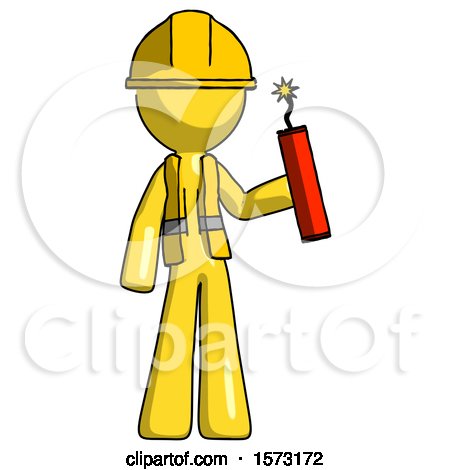 Yellow Construction Worker Contractor Man Holding Dynamite with Fuse Lit by Leo Blanchette