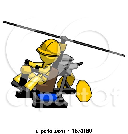 Yellow Construction Worker Contractor Man Flying in Gyrocopter Front Side Angle Top View by Leo Blanchette