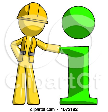 Yellow Construction Worker Contractor Man with Info Symbol Leaning up Against It by Leo Blanchette