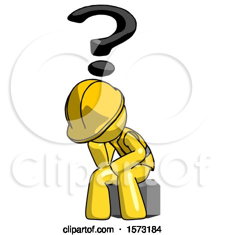 Yellow Construction Worker Contractor Man Thinker Question Mark Concept by Leo Blanchette