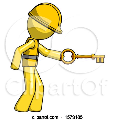 Yellow Construction Worker Contractor Man with Big Key of Gold Opening Something by Leo Blanchette