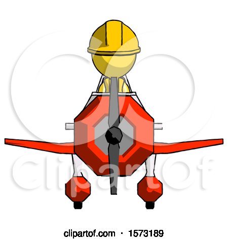 Yellow Construction Worker Contractor Man in Geebee Stunt Plane Front View by Leo Blanchette